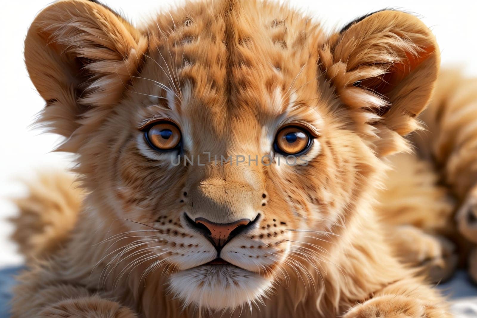 cute tiger cub portrait,isolated on white background .