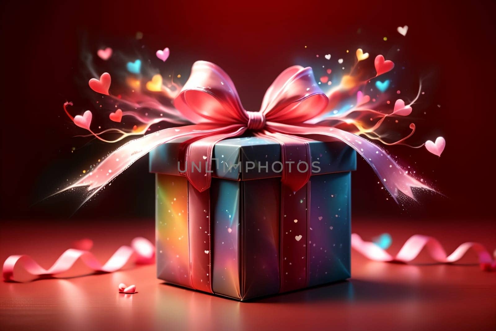 box with Valentine's Day gift, isolated on pink background .