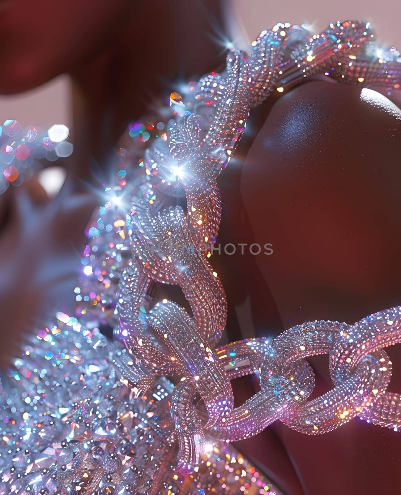 a close up of a woman wearing a necklace made of rhinestones by Nadtochiy