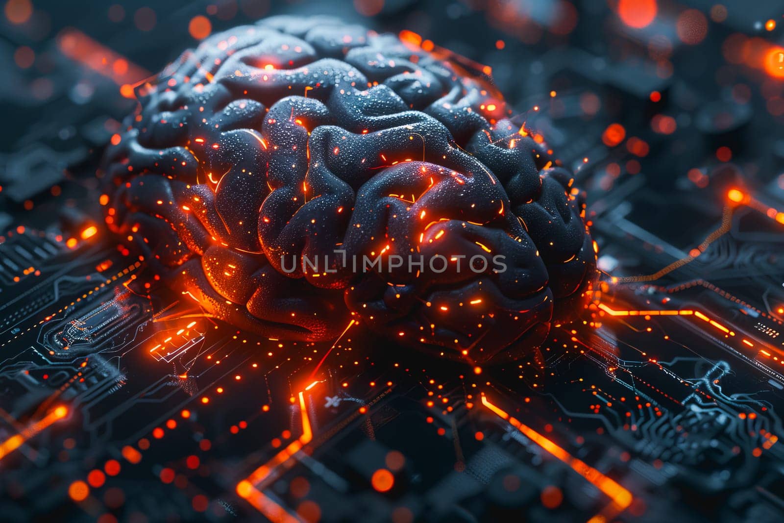 An illustration of a person's brain with AI related concepts integrated into the neural network by Manastrong