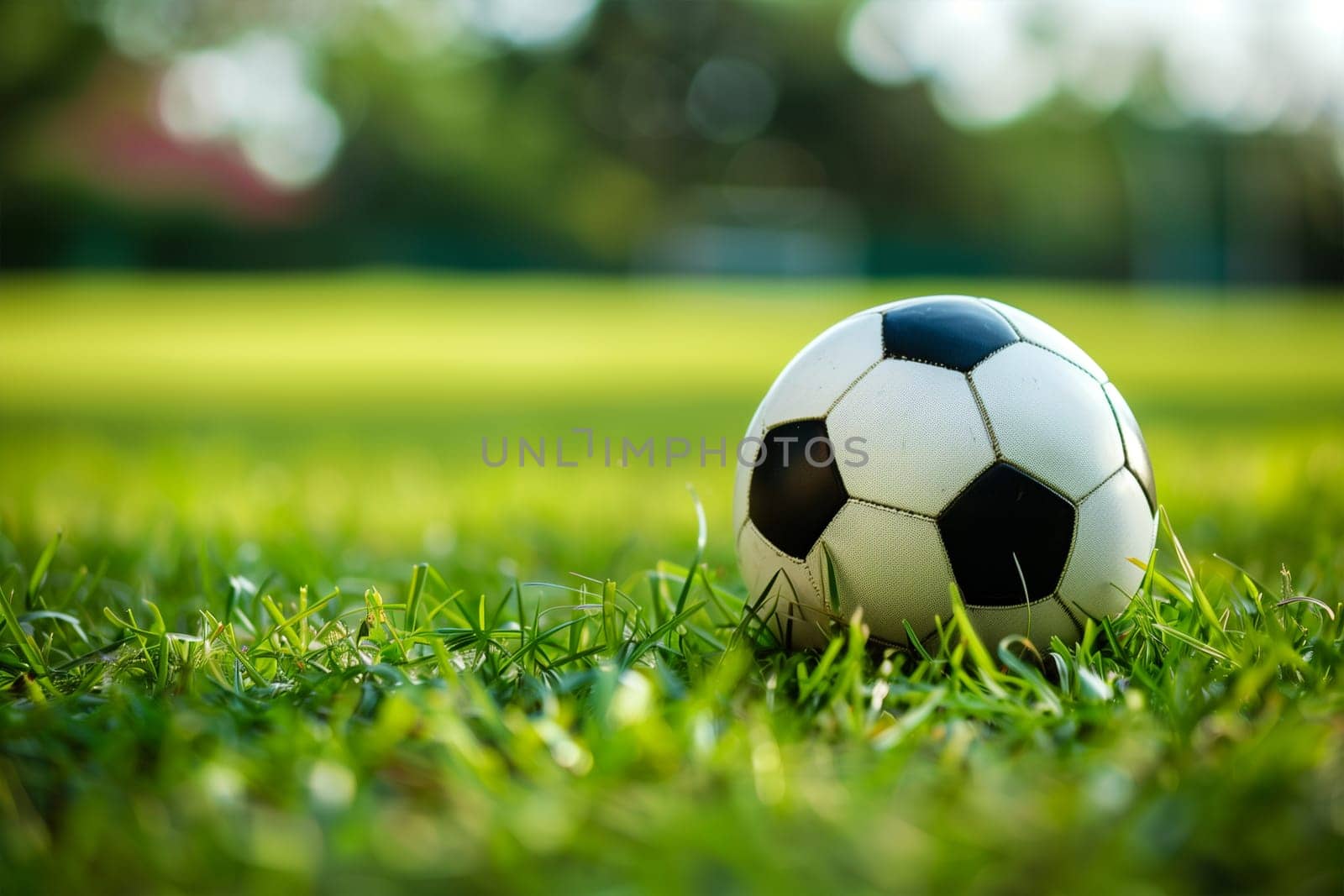 A soccer ball sitting on green grass, representing a scene from a soccer match or training session.