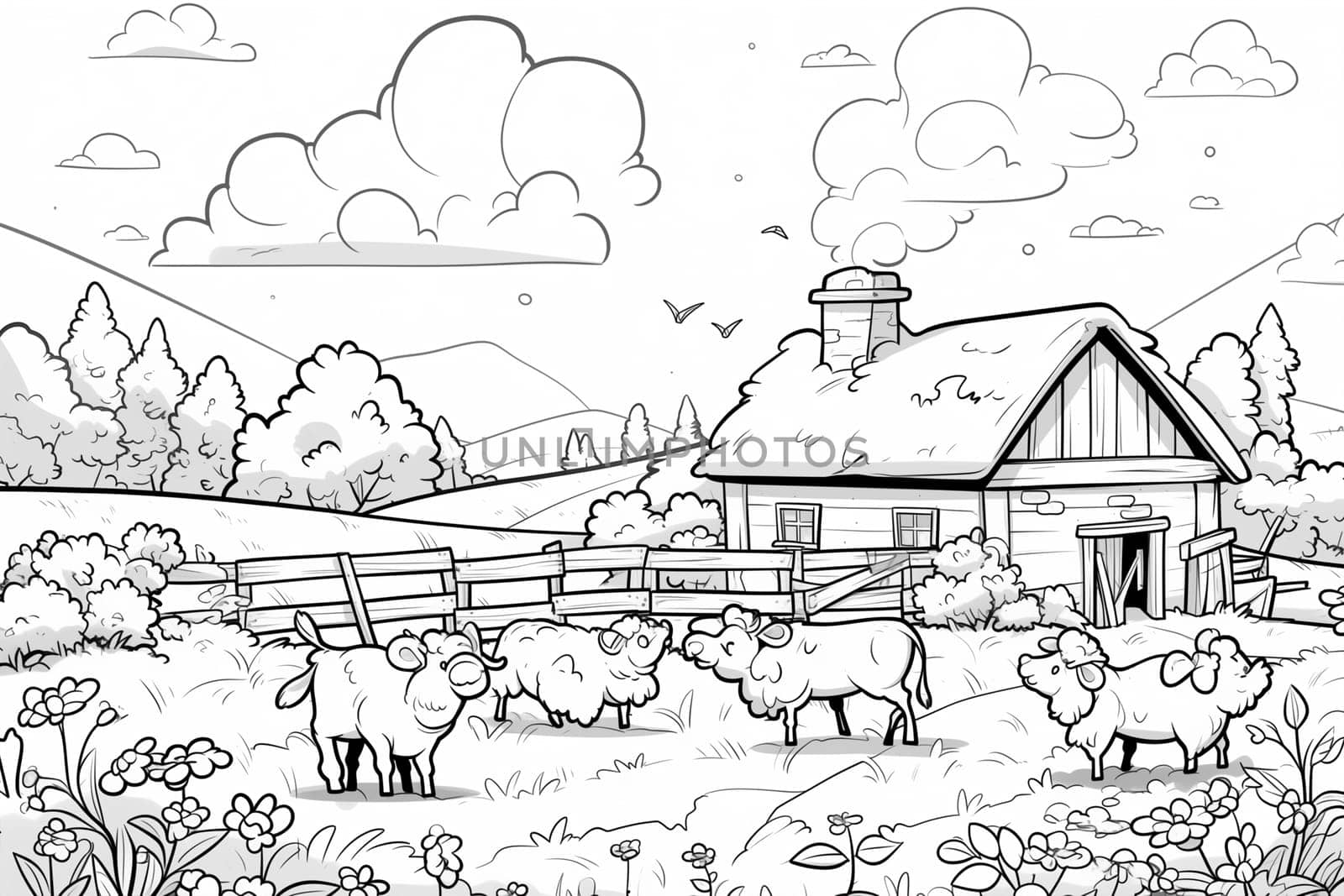 Coloring Page of Sheep and House in the Countryside by Sd28DimoN_1976