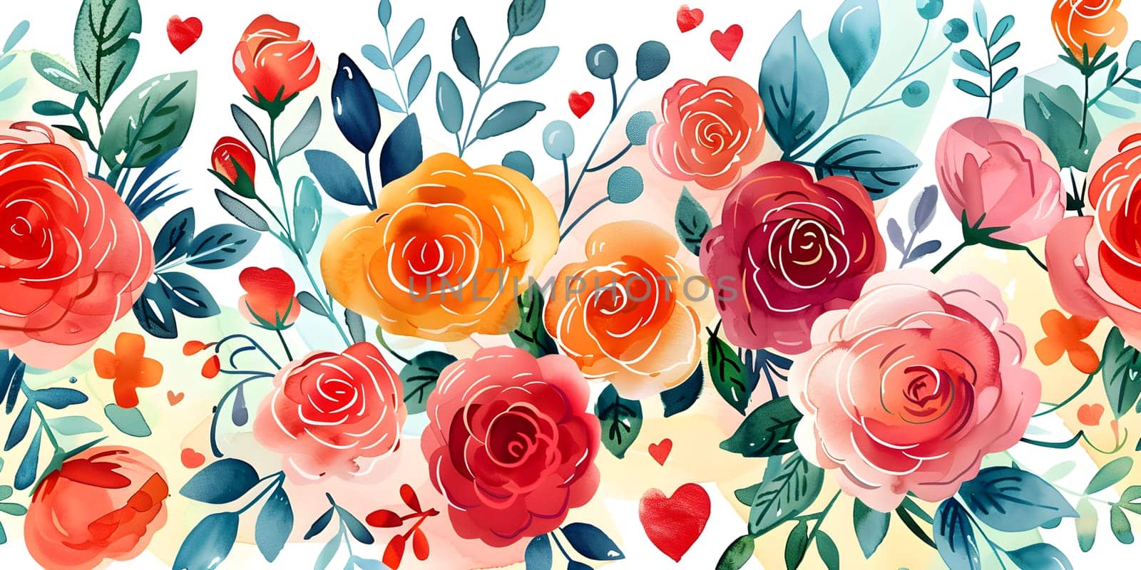 A beautiful watercolor painting of pink Hybrid tea roses and green leaves on a pristine white background, perfect for flower arranging and creative arts