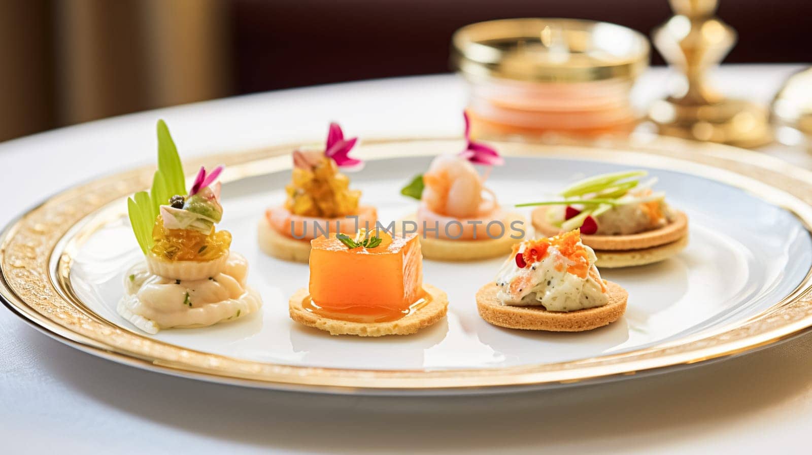 Food, hospitality and room service, starter appetisers as exquisite cuisine in hotel restaurant a la carte menu, culinary art and fine dining by Anneleven