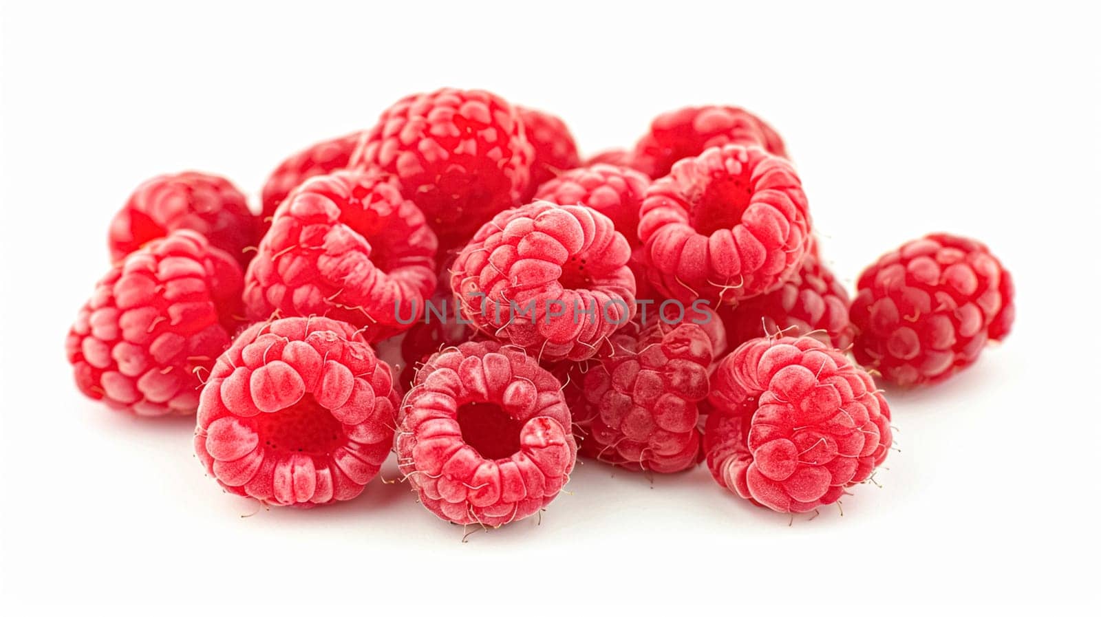 Beautiful raspberries isolated on white background, fresh raspberry farm market product by Anneleven