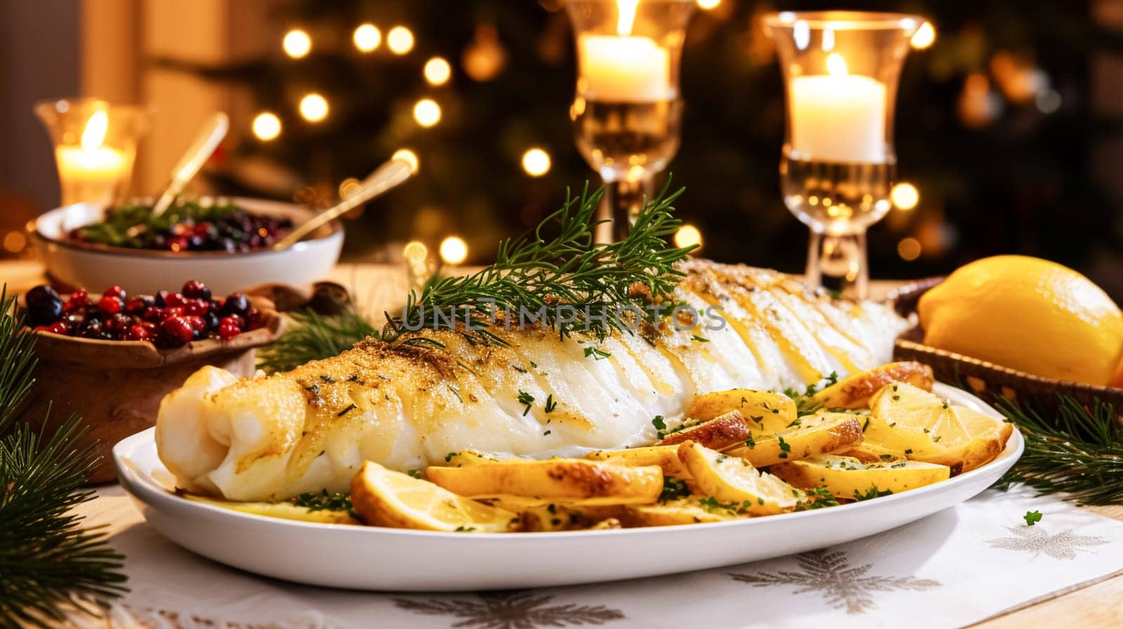 Fish and chips for winter holiday dinner, traditional British cuisine recipe in English country home, holidays celebration and homemade food inspiration