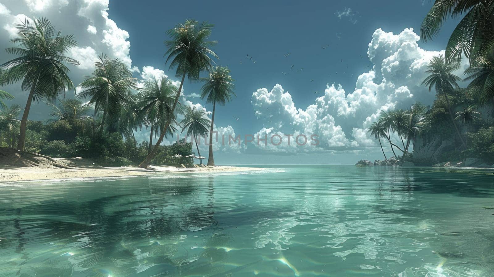 Beautiful Tropic Paradise background. Summer Travelling Relax Illustration. Ai generated