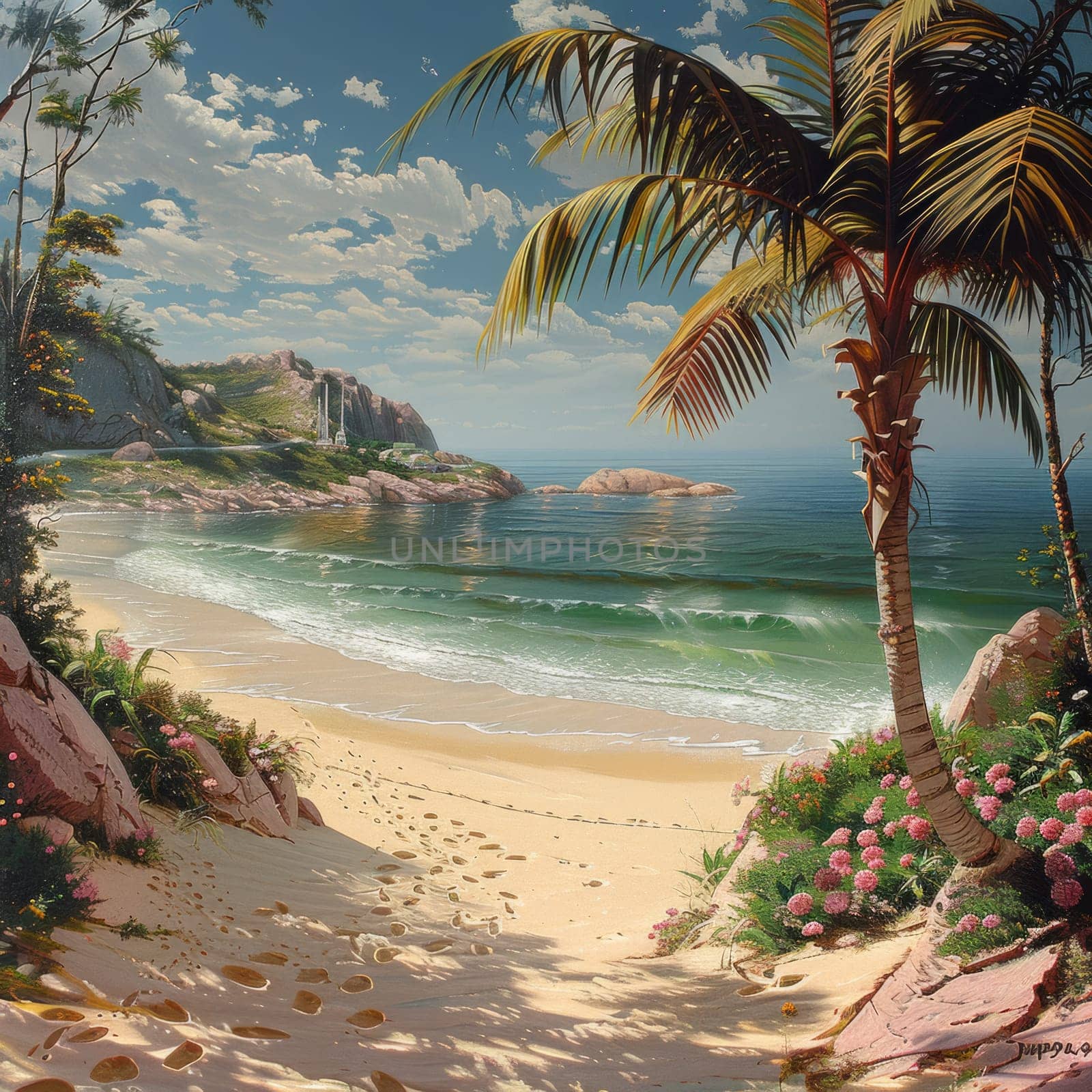 Beautiful Tropic Paradise background. Summer Travelling Relax Illustration. Ai generated