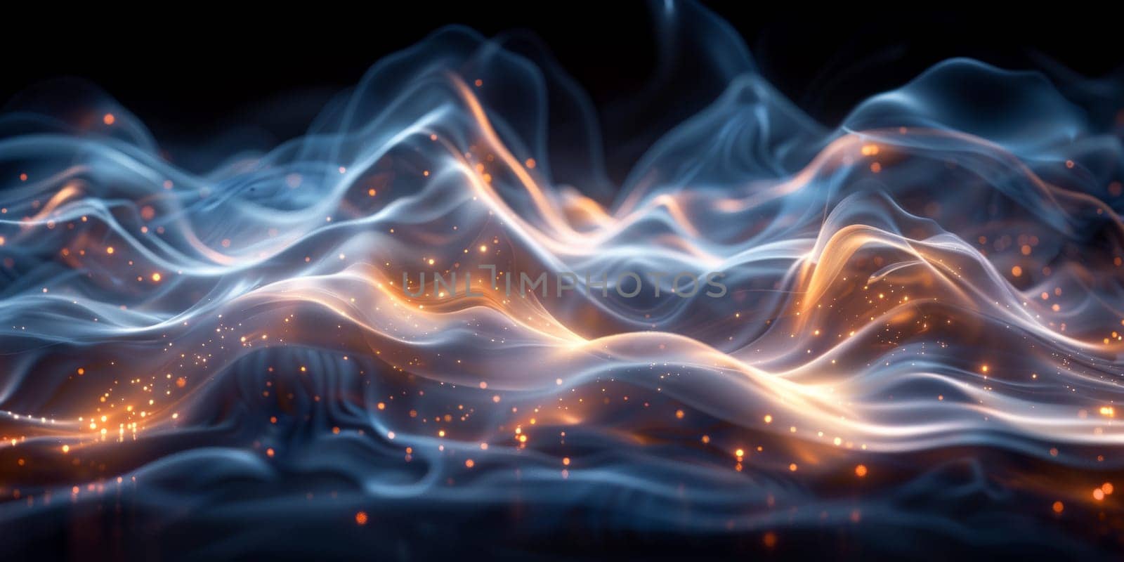 Abstract Futuristic Wavy Glowing Particles Background. Dark Technology Banner. Ai generated