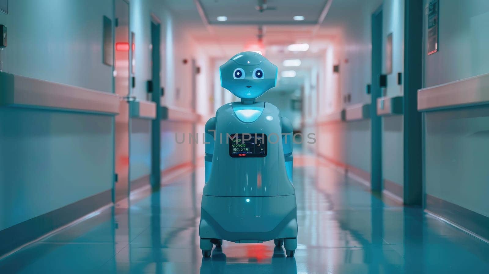 A healthcare robot in a modern hospital corrido, Automation for improved patient care by nijieimu