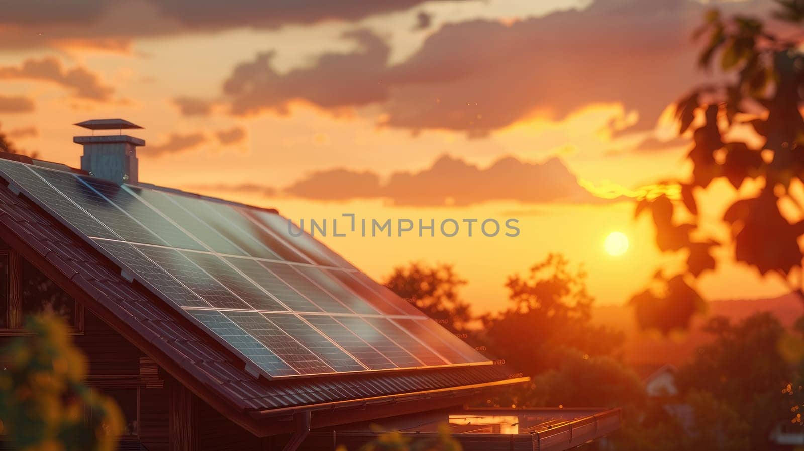 A solar panels on top of a house, Solar panels on the roof, Renewable energy by nijieimu