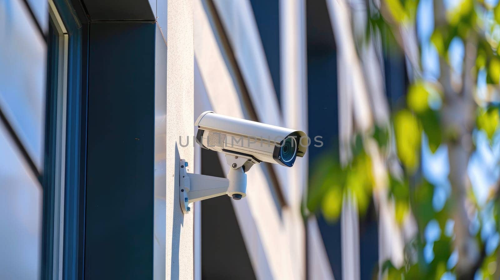 A security camera is mounted on a building, Home security and Smart home concept.