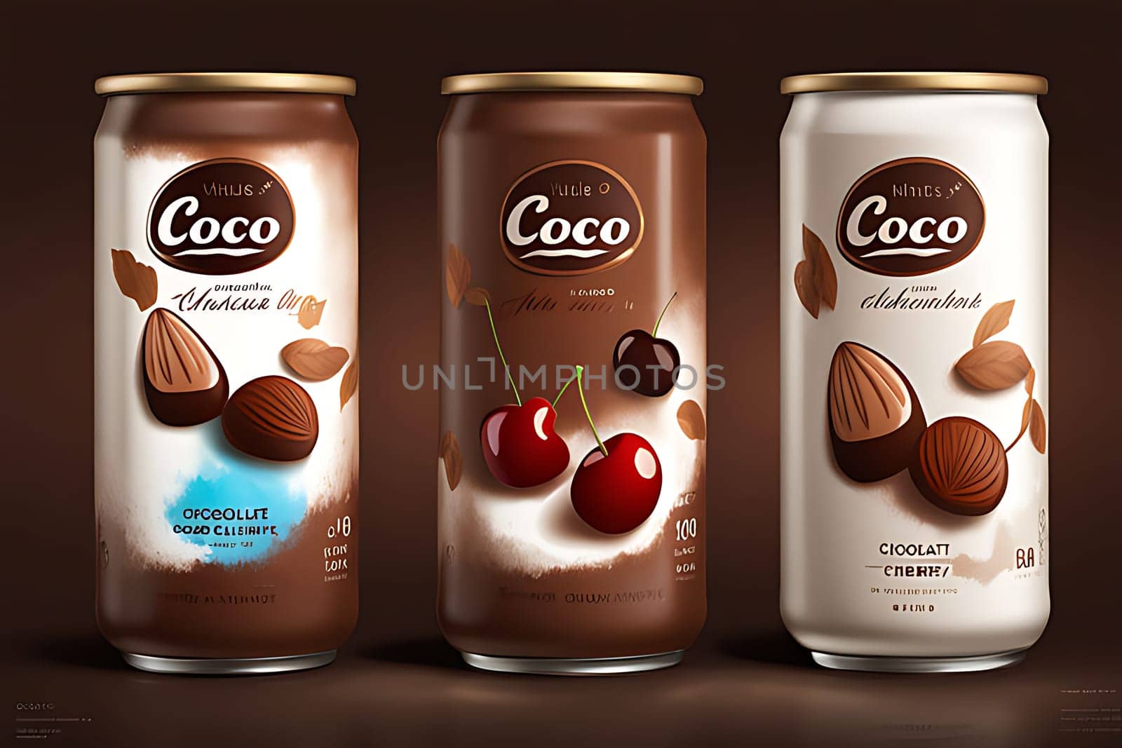 A group of cans of chocolate and white liquid. High quality photo