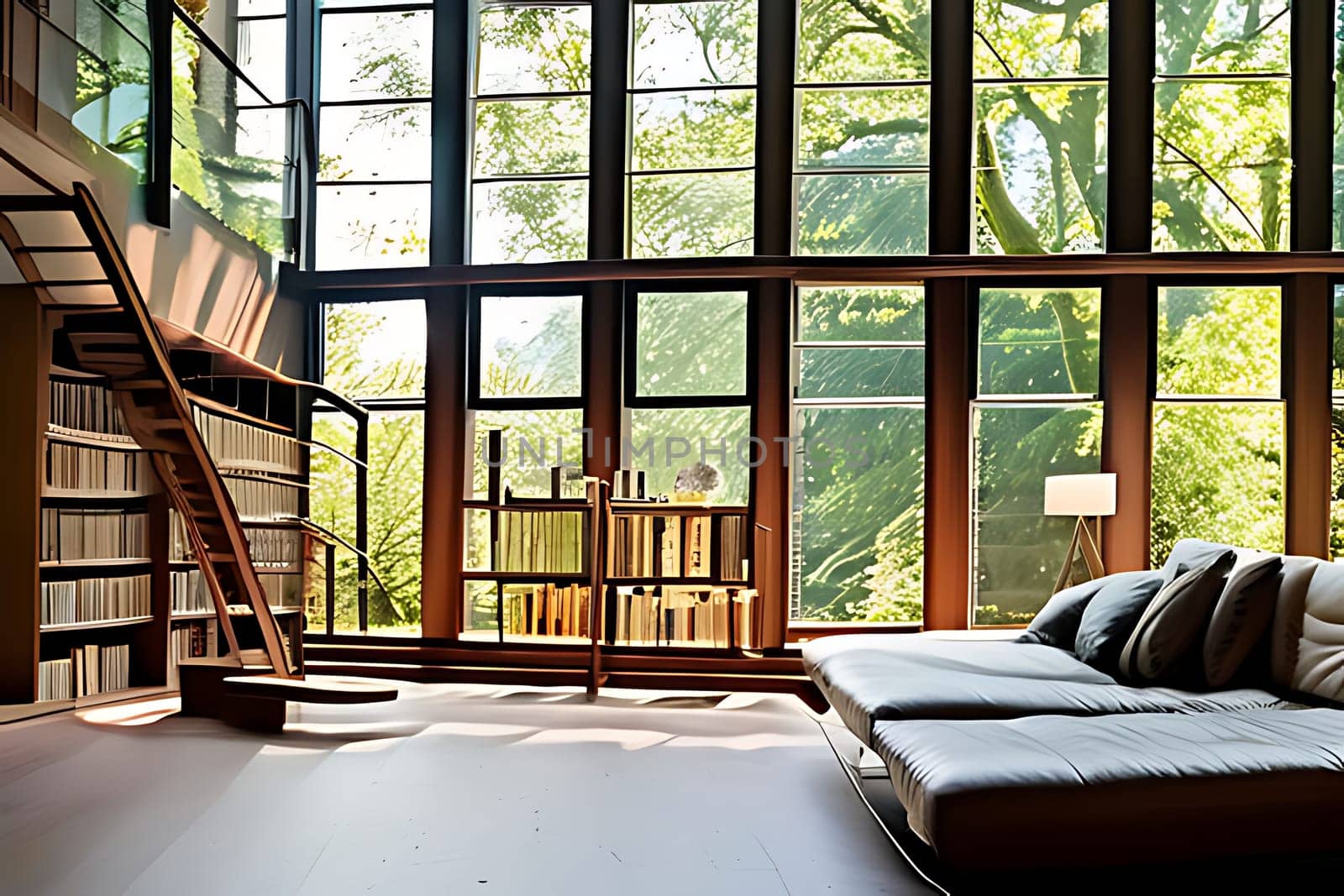 A room with a large window. High quality photo