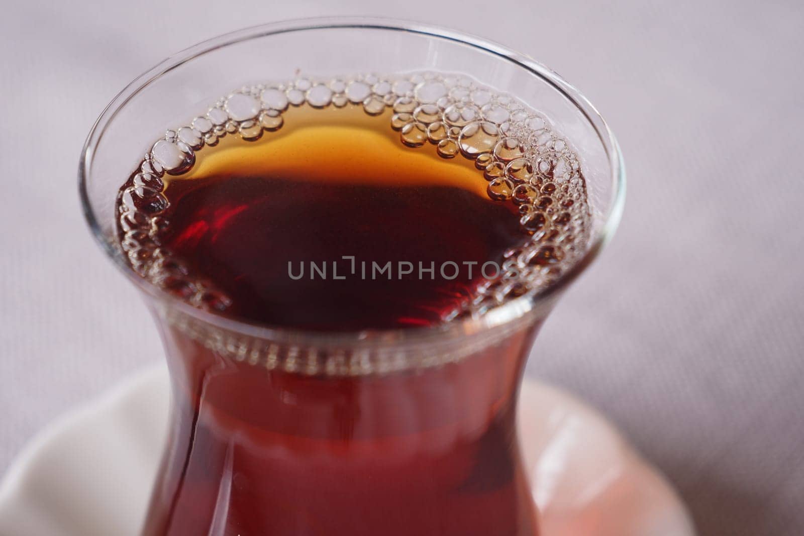 Traditional turkish tea on white table