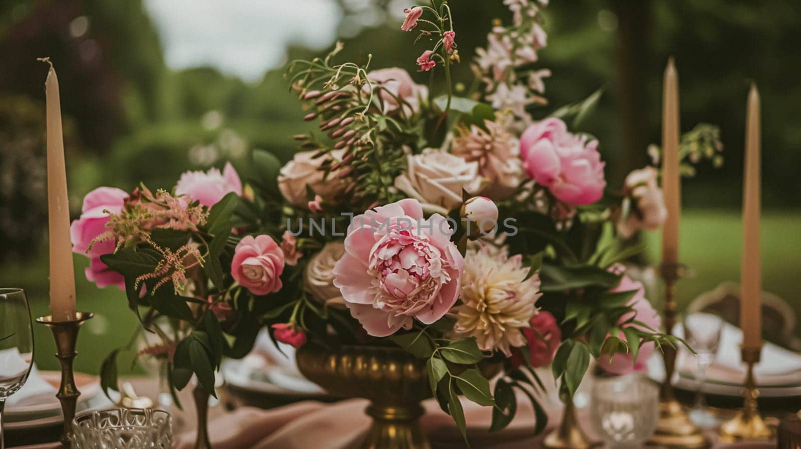 Wedding decoration with peonies, floral decor and event celebration, peony flowers and wedding ceremony in the garden, English country style by Anneleven