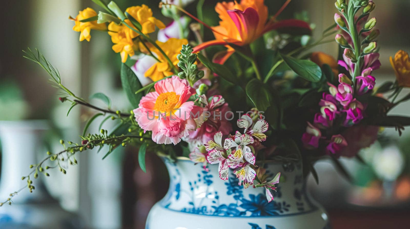 Spring flowers in vintage vase, beautiful floral arrangement, home decor, wedding and florist design by Anneleven