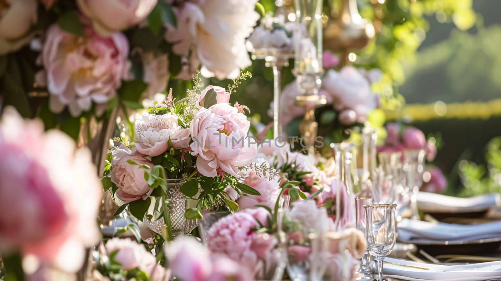 Wedding decoration with peonies, floral decor and event celebration, peony flowers and wedding ceremony in the garden, English country style