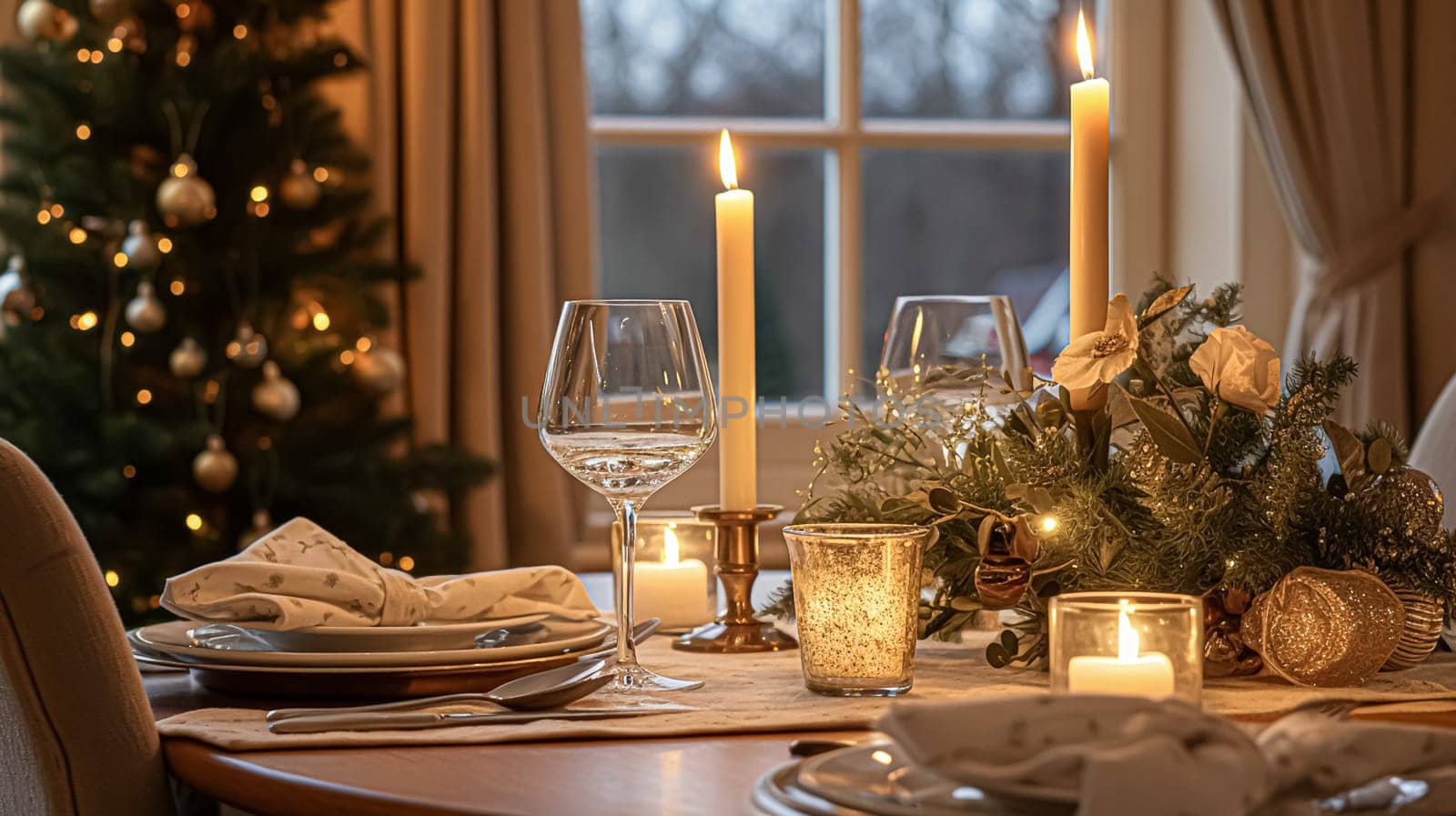 Festive date night tablescape idea, dinner table setting for two and Christmas, New Year, Valentines day decor, English countryside home styling