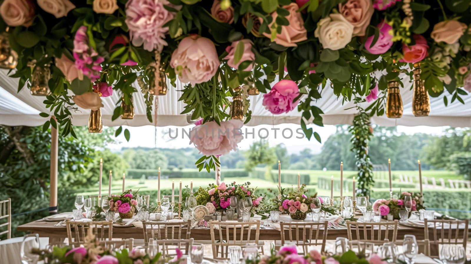 Wedding decoration with peonies, floral decor and event celebration, peony flowers and wedding ceremony in the garden, English country style by Anneleven