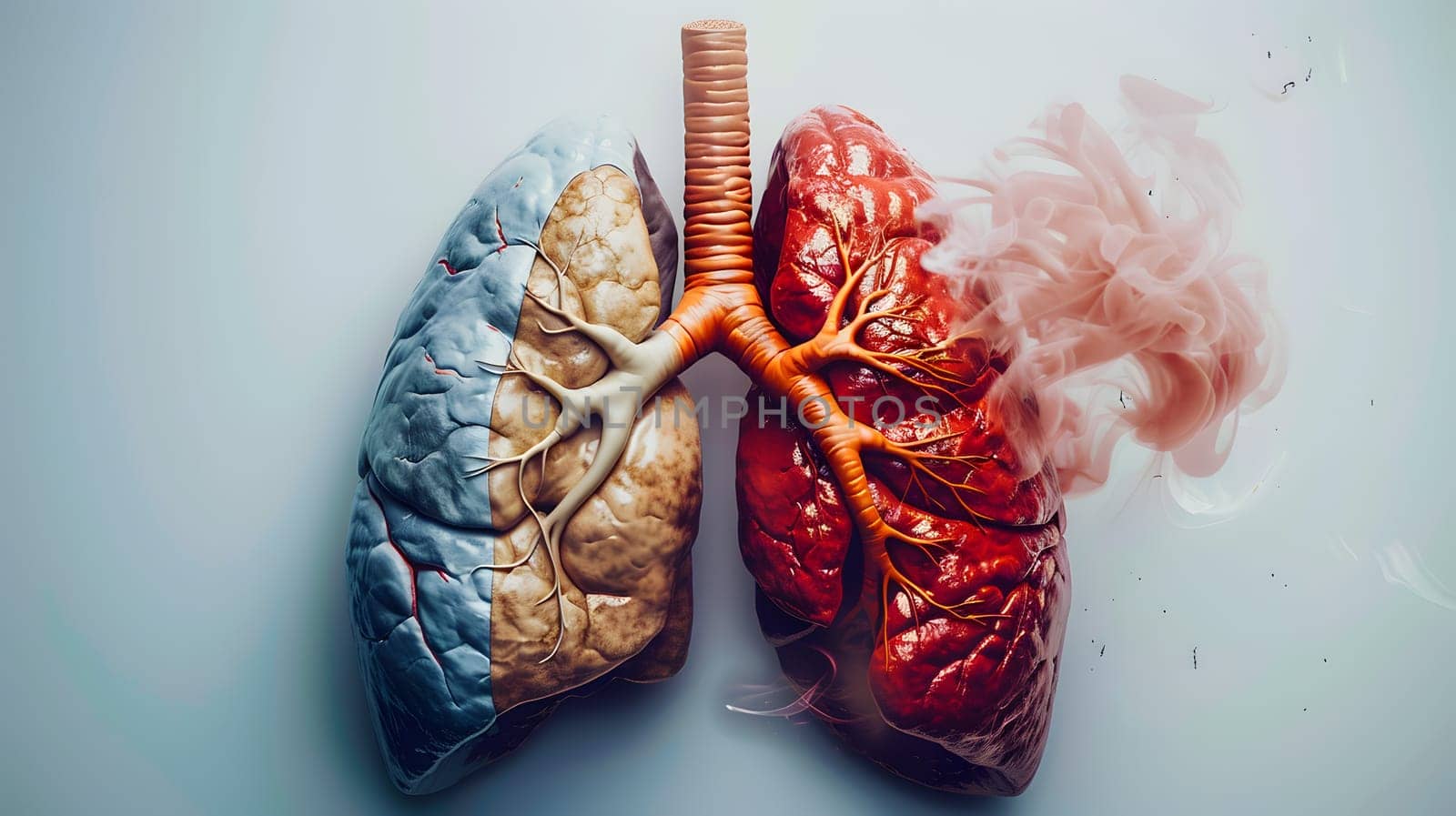 An art piece featuring a heart and lungs made of natural materials, emitting smoke. The design includes a pattern in magenta and peach shades, resembling a fashion accessory or jewellery