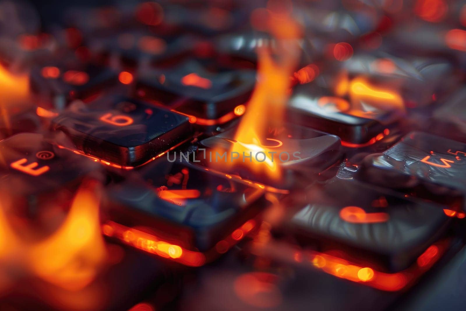 Illustration of burning Keyboard in fire flames