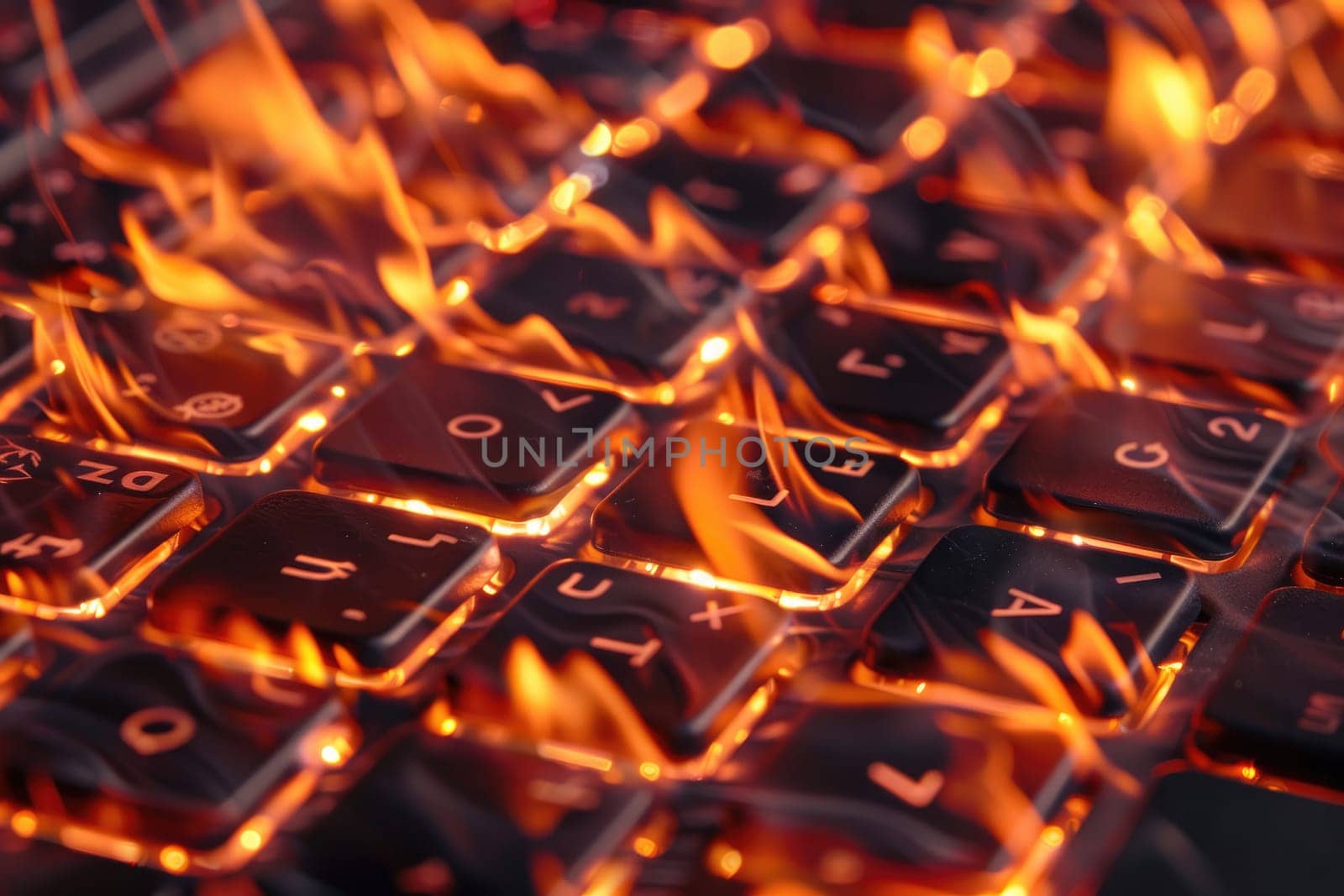 Illustration of burning Keyboard in fire flames. by Chawagen