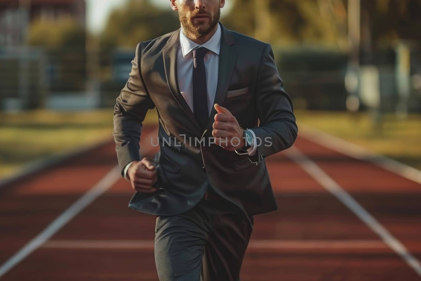 Professional businessman running towards his business goals. by Manastrong