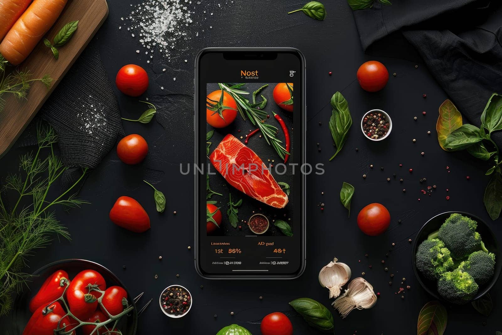 UI Application design for food school, dynaic, black, white, orange and red colors. by Chawagen