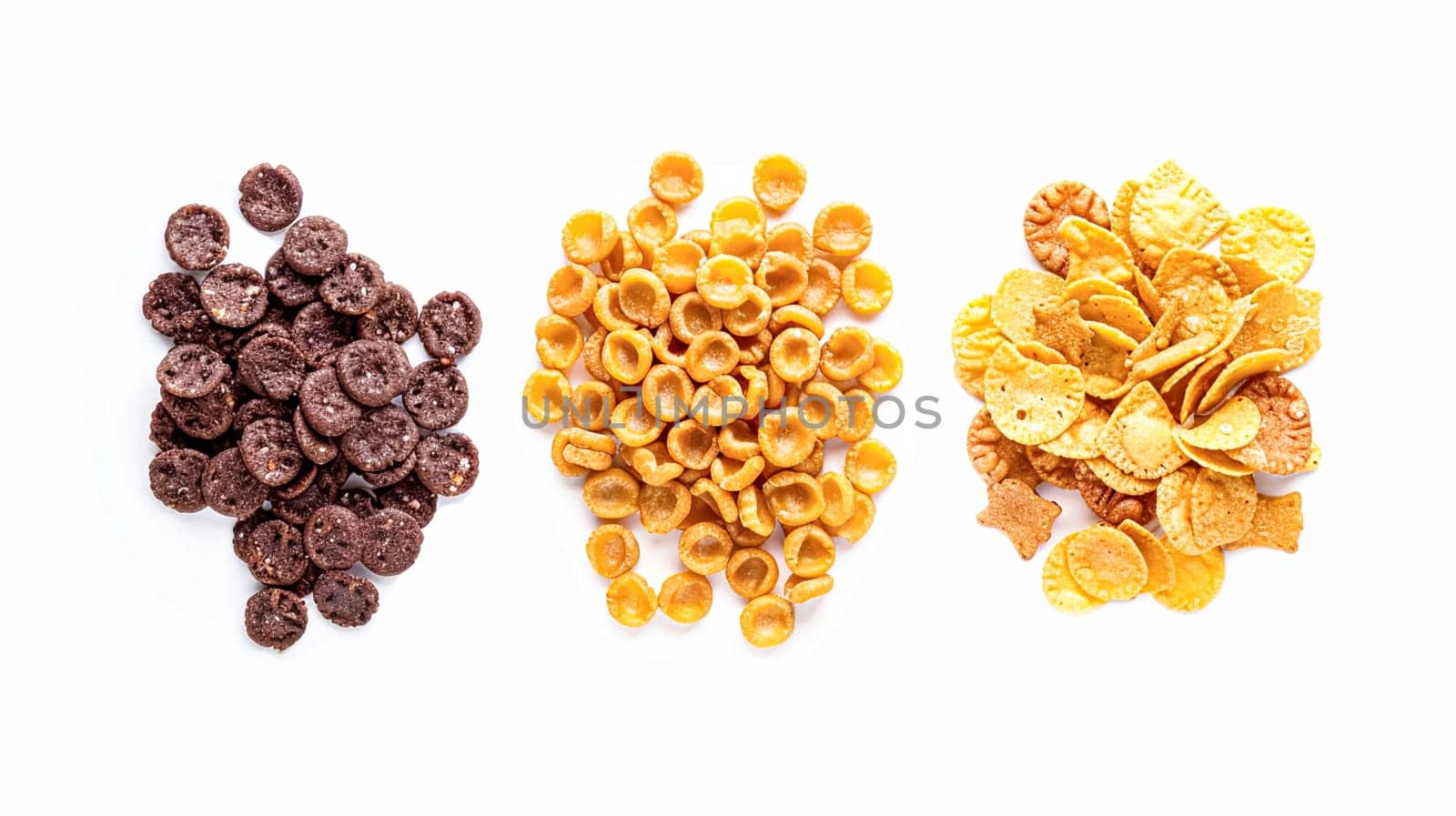 Assortment of cereal, grains, muesli or oats for healthy breakfast, organic farm market product isolated on white background