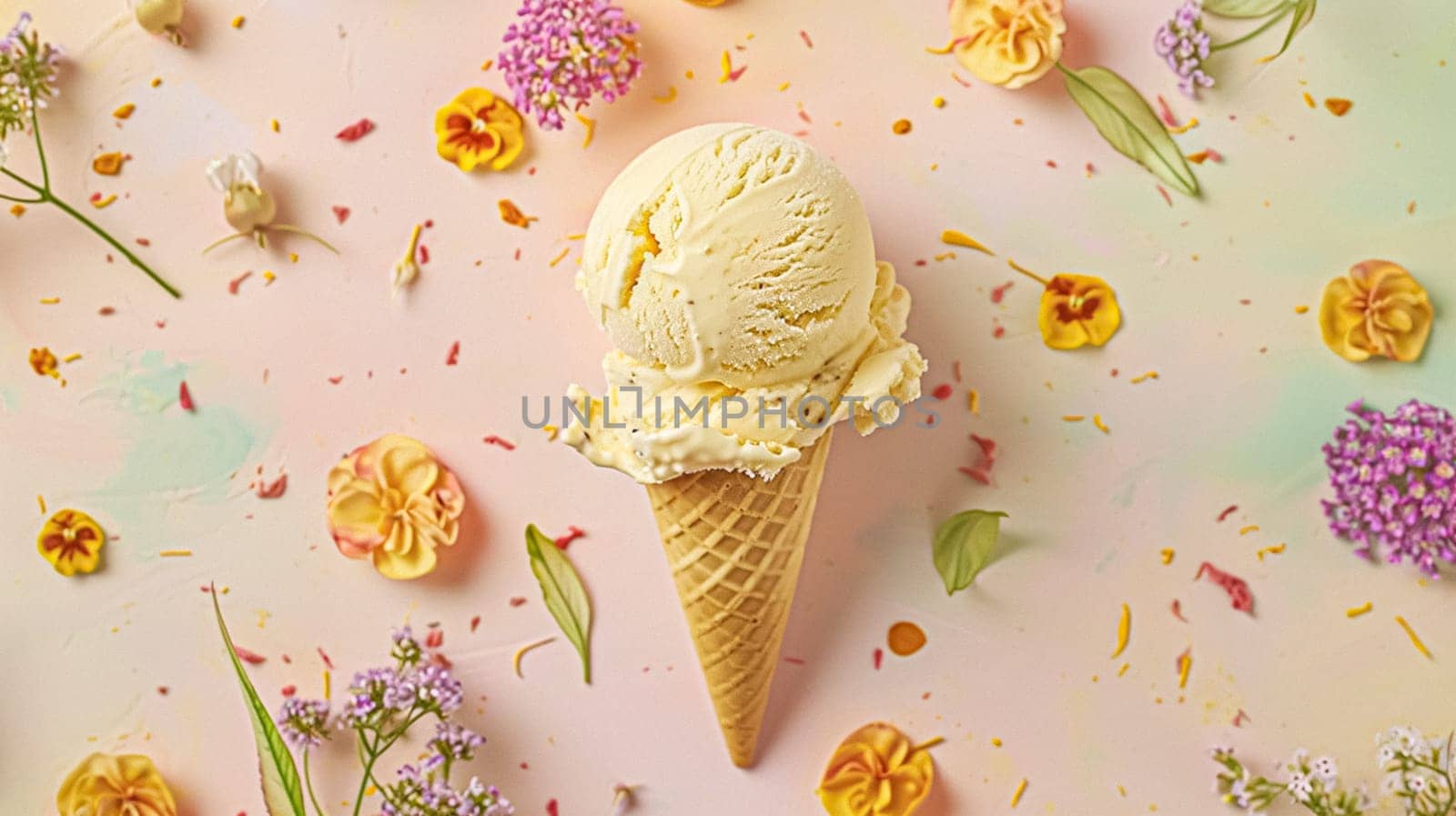 Ice cream colourful summer treat, sweet dessert in summertime, holiday food by Anneleven