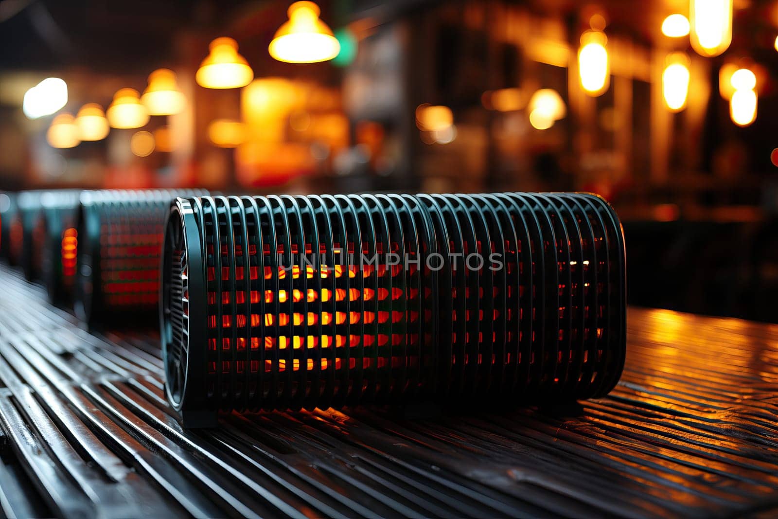 Detailed view of a heater placed on a table.
