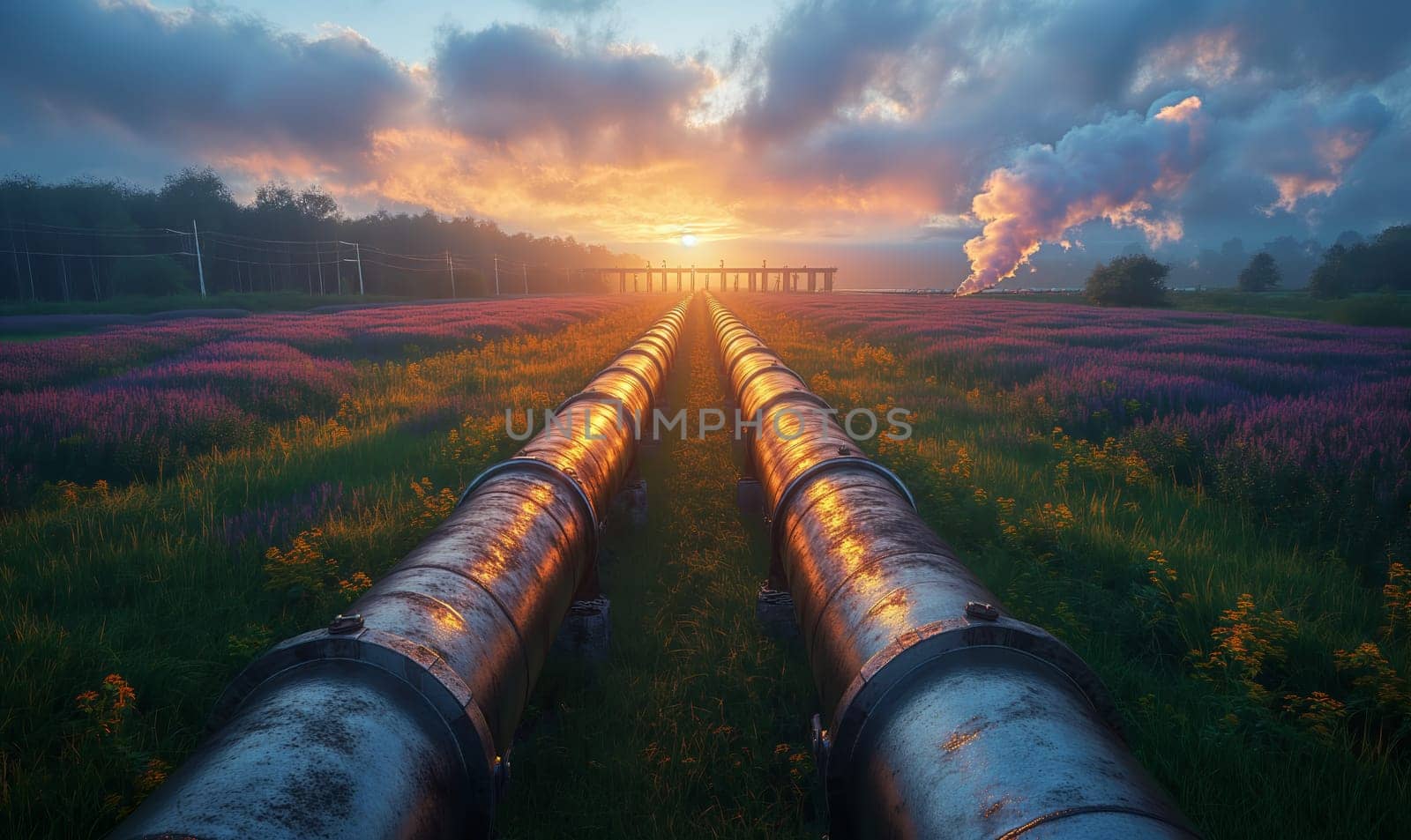 A large pipe stands in the middle of a vast field under the sky.