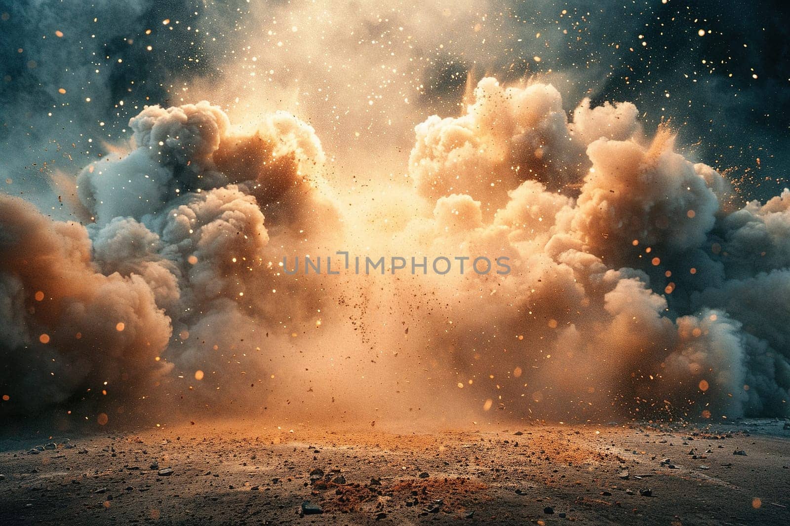 Thick clouds of smoke with fire after an explosion close-up.