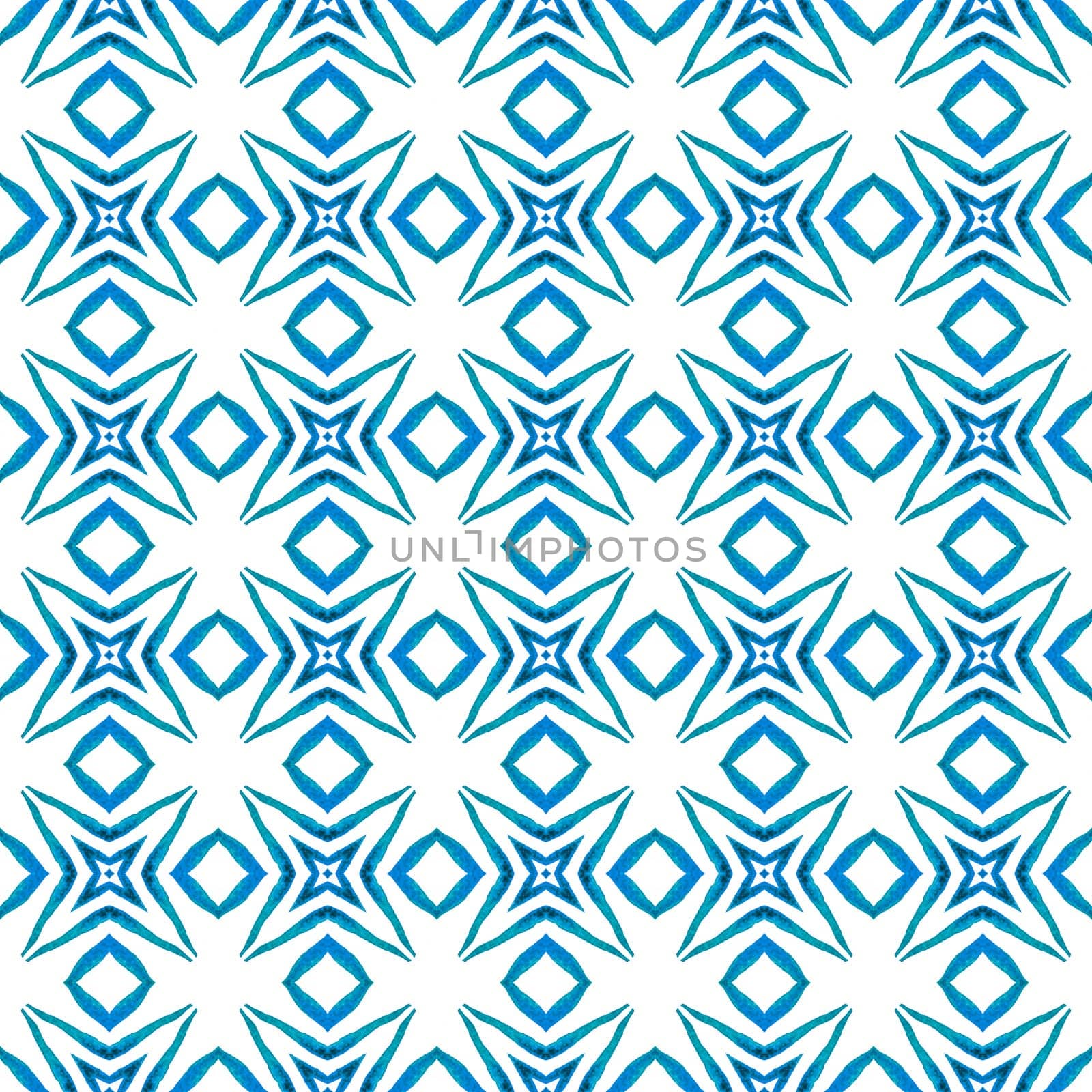 Textile ready alluring print, swimwear fabric, wallpaper, wrapping. Blue delightful boho chic summer design. Hand drawn green mosaic seamless border. Mosaic seamless pattern.