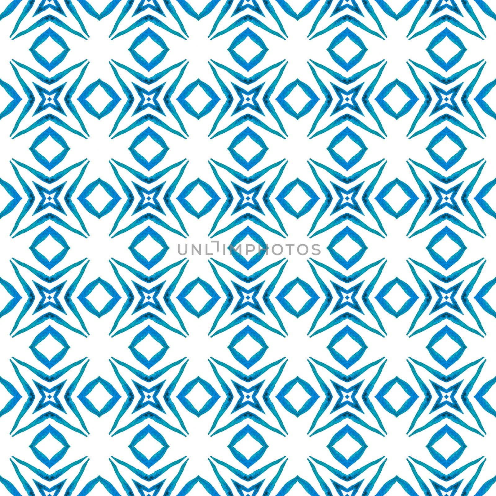 Textile ready alluring print, swimwear fabric, wallpaper, wrapping. Blue delightful boho chic summer design. Hand drawn green mosaic seamless border. Mosaic seamless pattern.