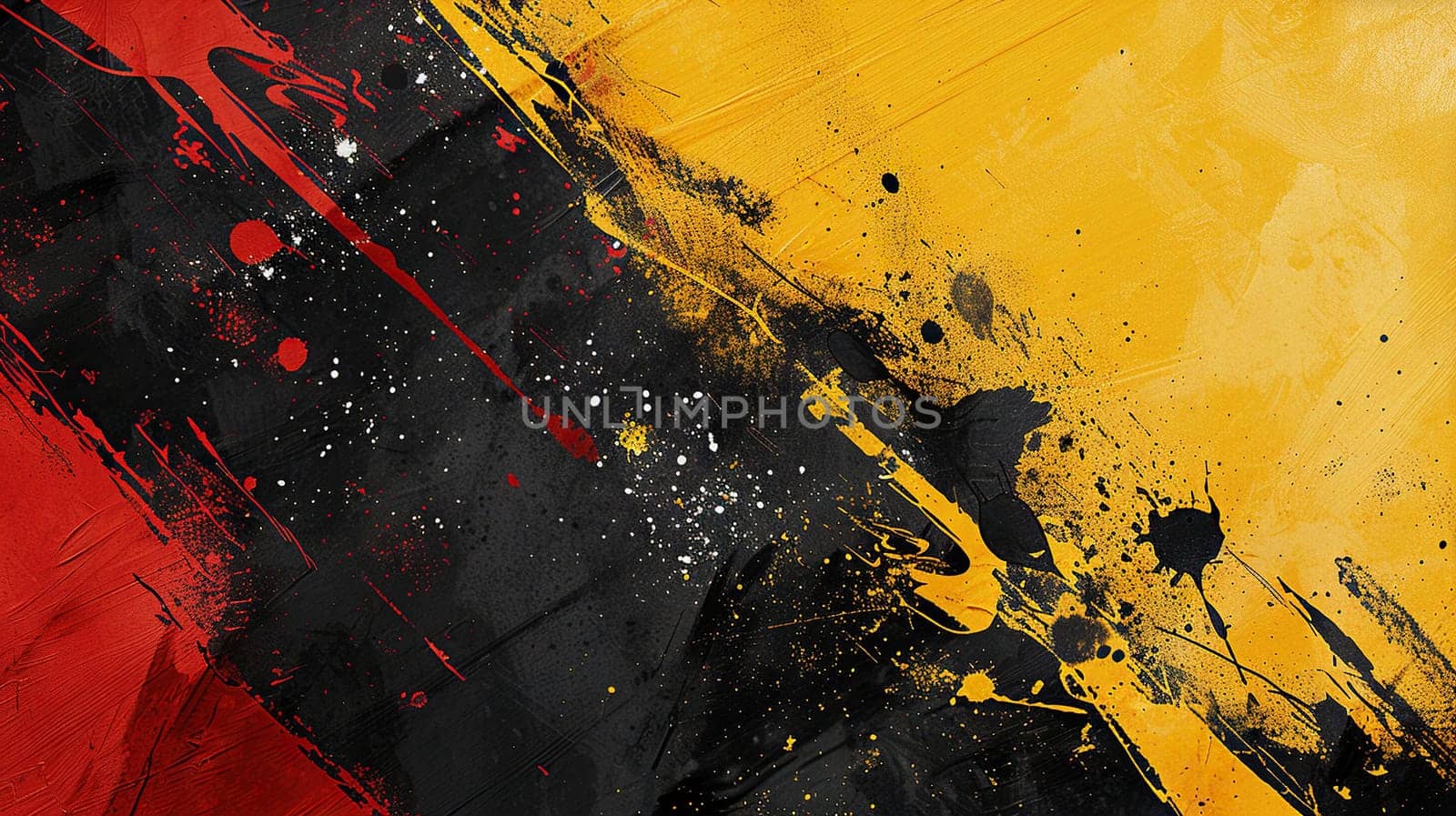 Abstract empty banner in grunge style. Yellow, black, red colors. Generated by artificial intelligence by Vovmar