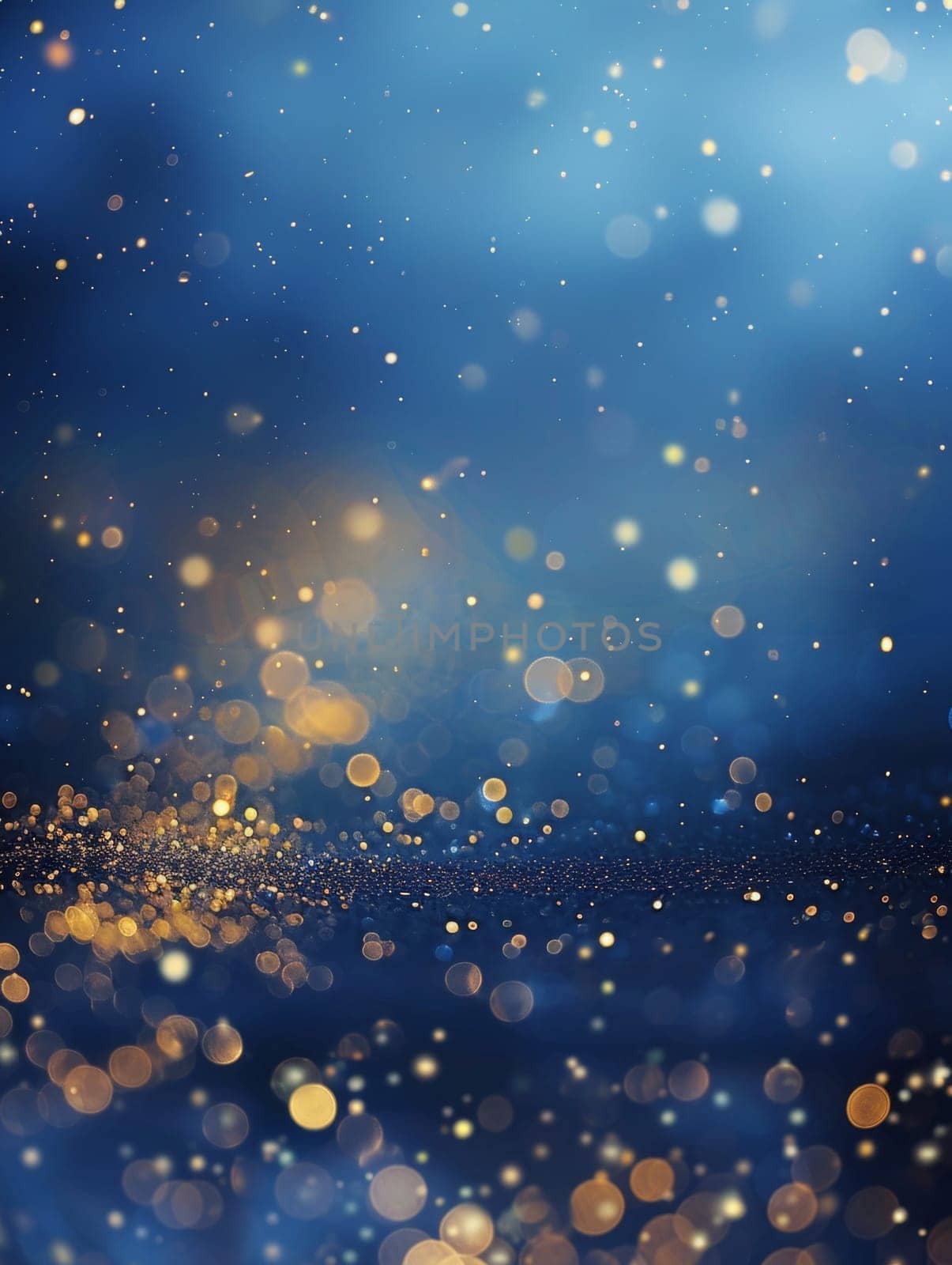 A dreamy backdrop with a cascade of blue and golden bokeh, creating an ethereal and enchanting atmosphere reminiscent of a starry night sky. by sfinks