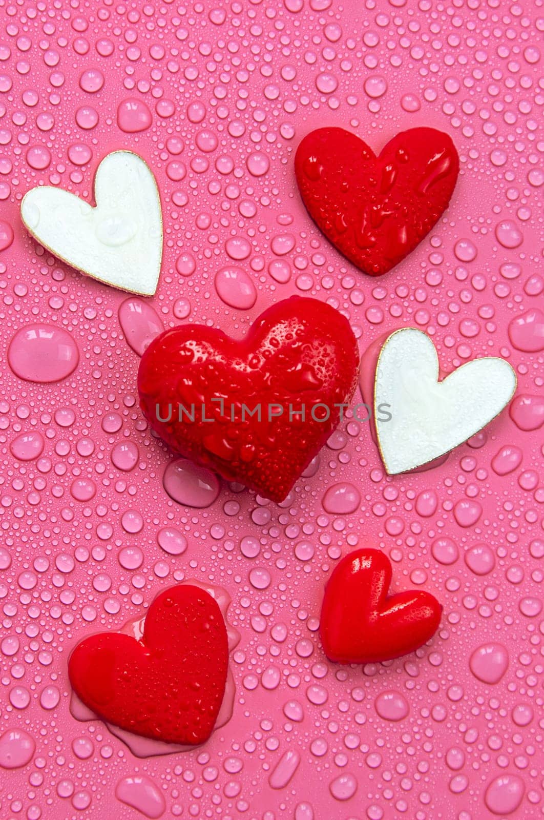 Wet heart background valentine. Selective focus. Red. by yanadjana