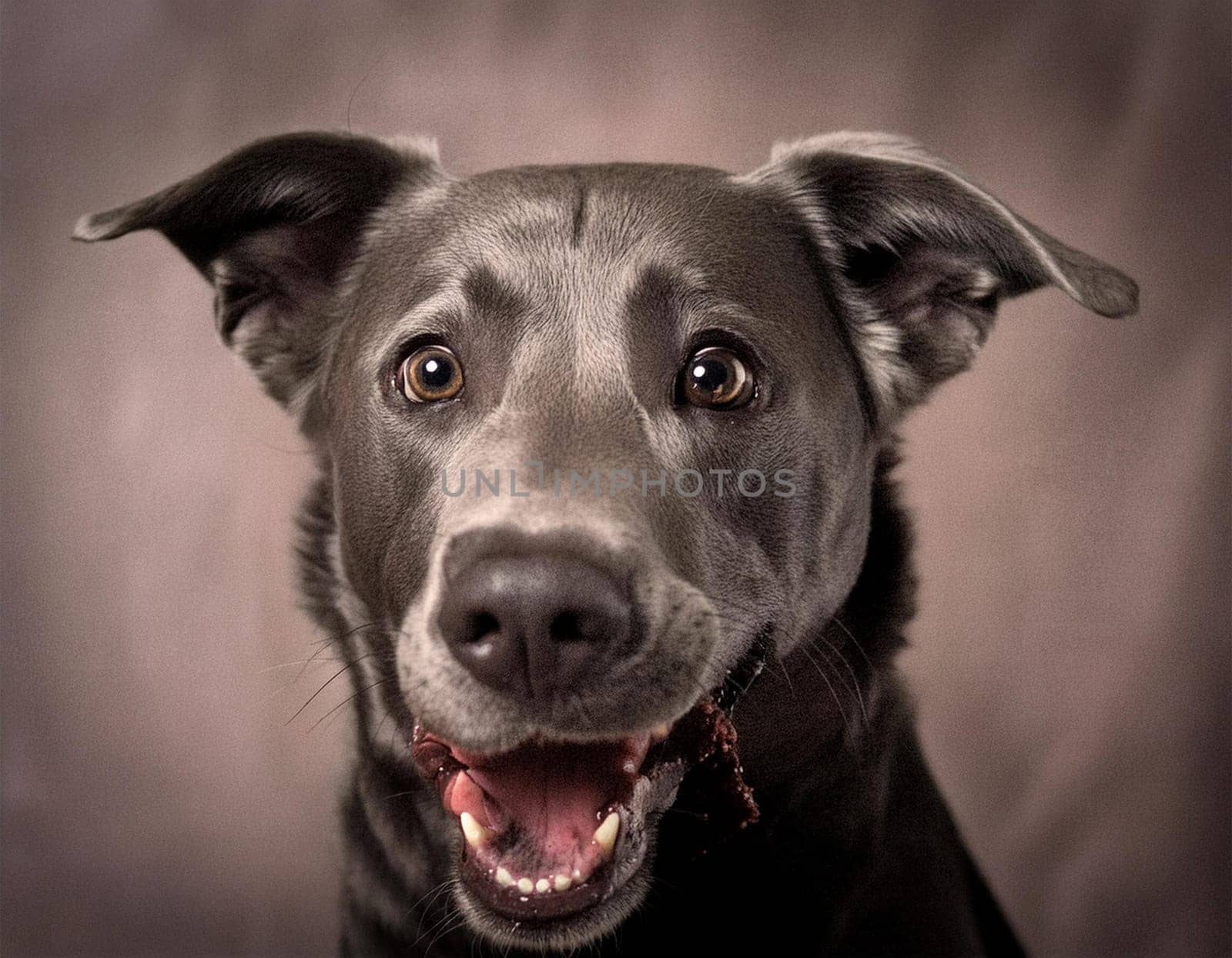 Portrait of a black dog on a black background by JFsPic