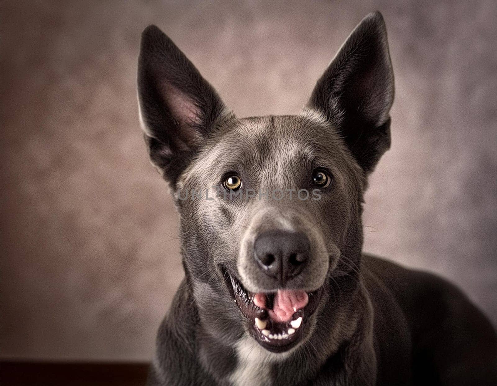 Portrait of a purebred dog with pedigree on a black background