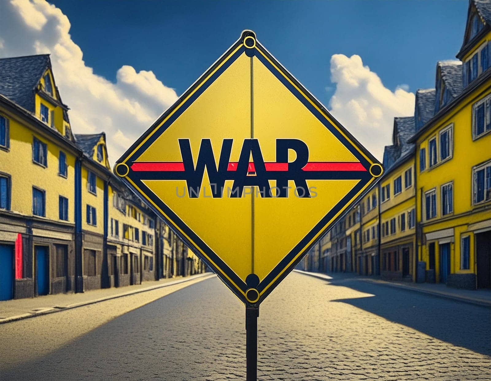 German traffic sign with the German words for peace and war  by JFsPic