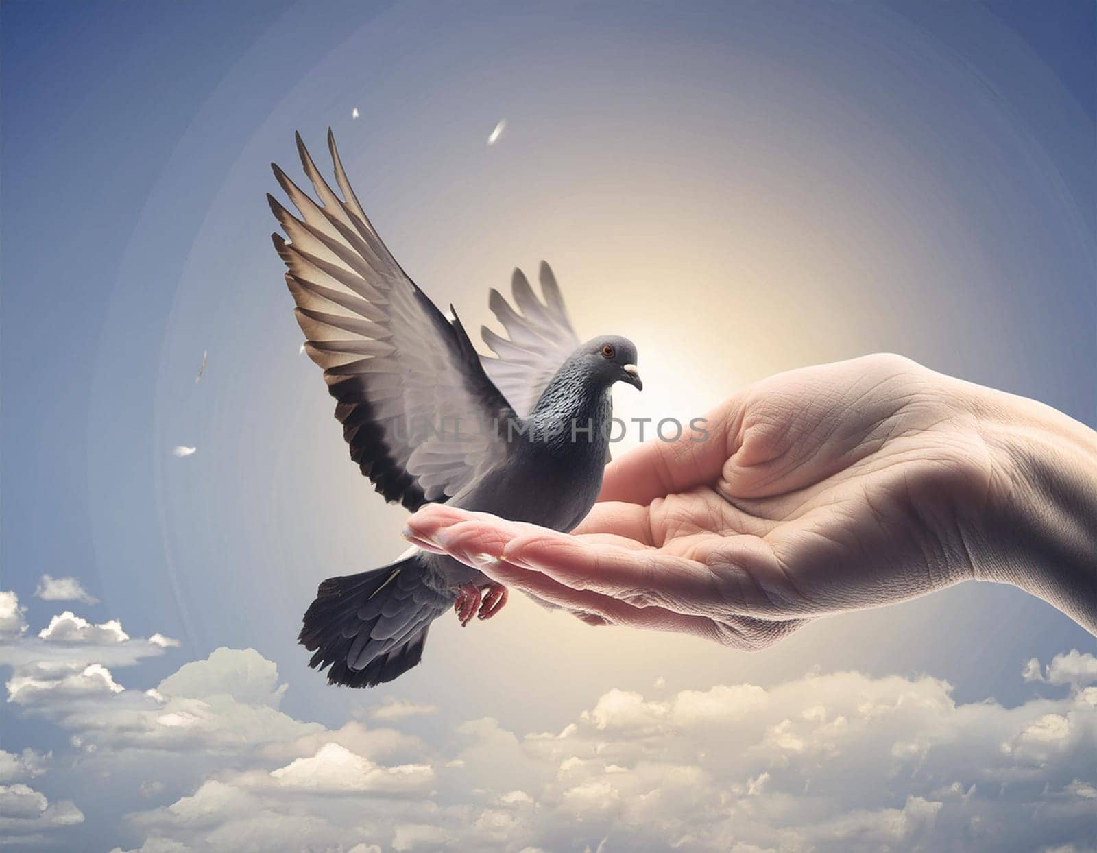 Peace dove flies from open hands. Symbol of purity and freedom. by JFsPic