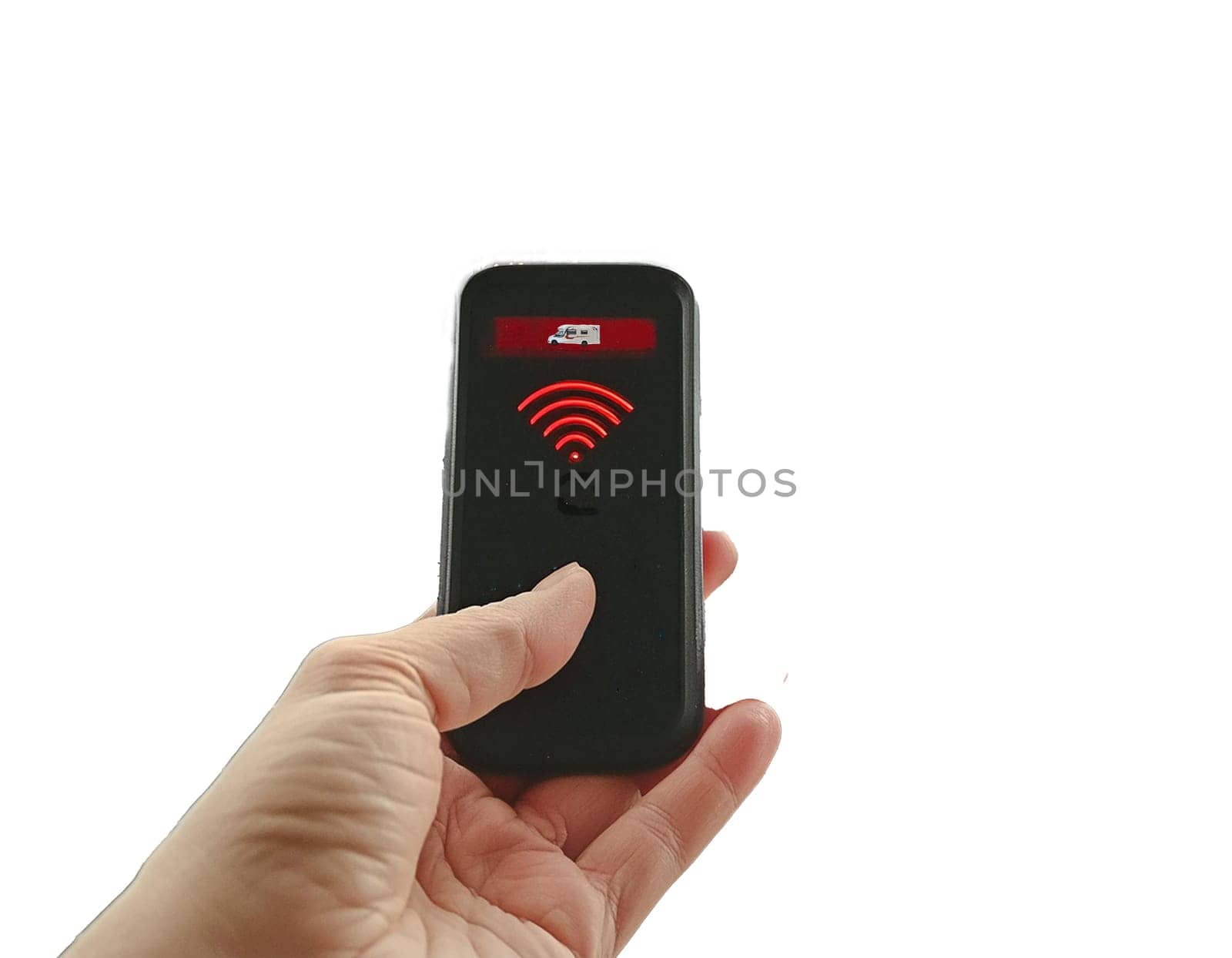 Press car alarm remote control by hand to lock or unlock the car. by JFsPic