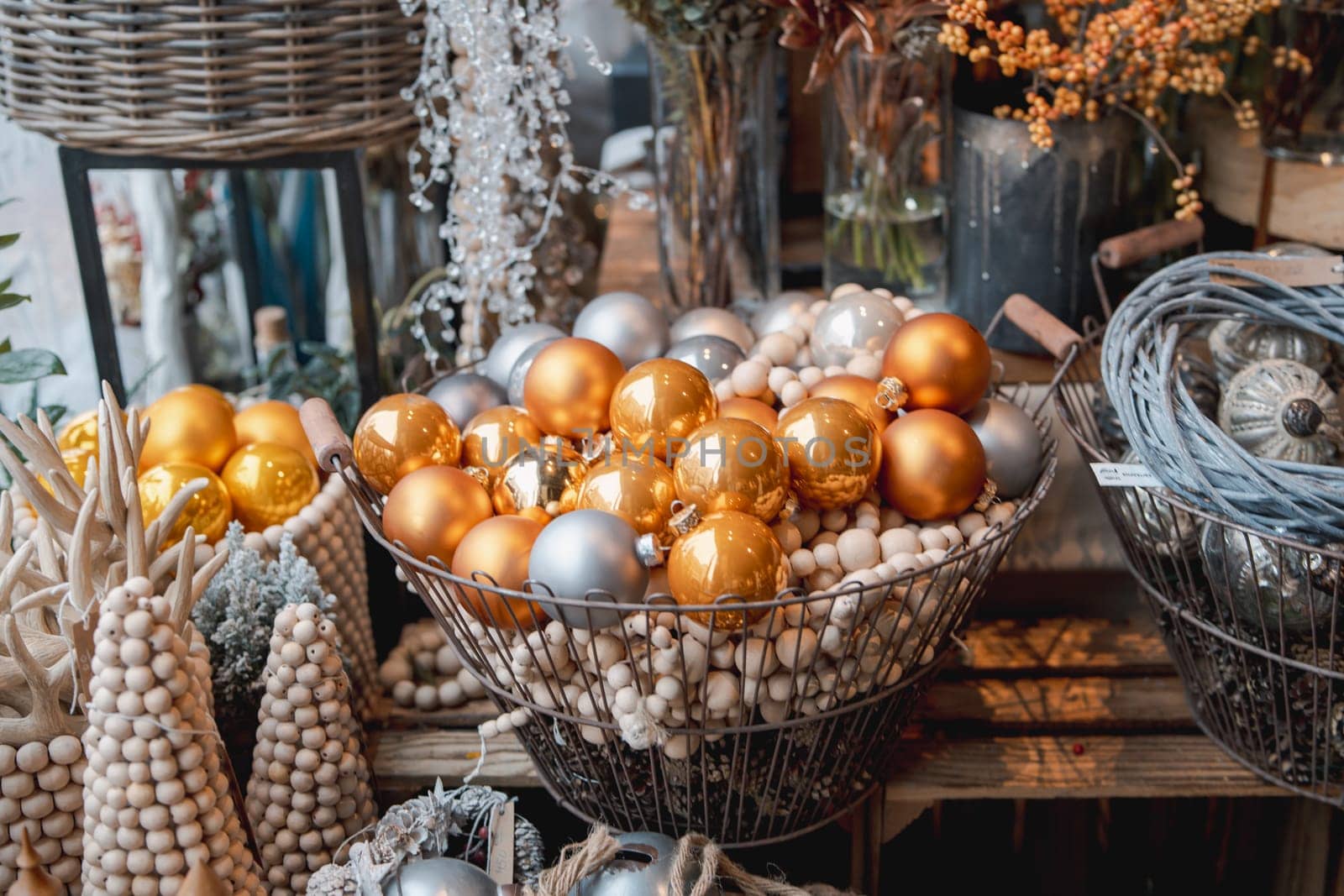 Lovely holiday-themed decor enhancing the store counter. High quality photo