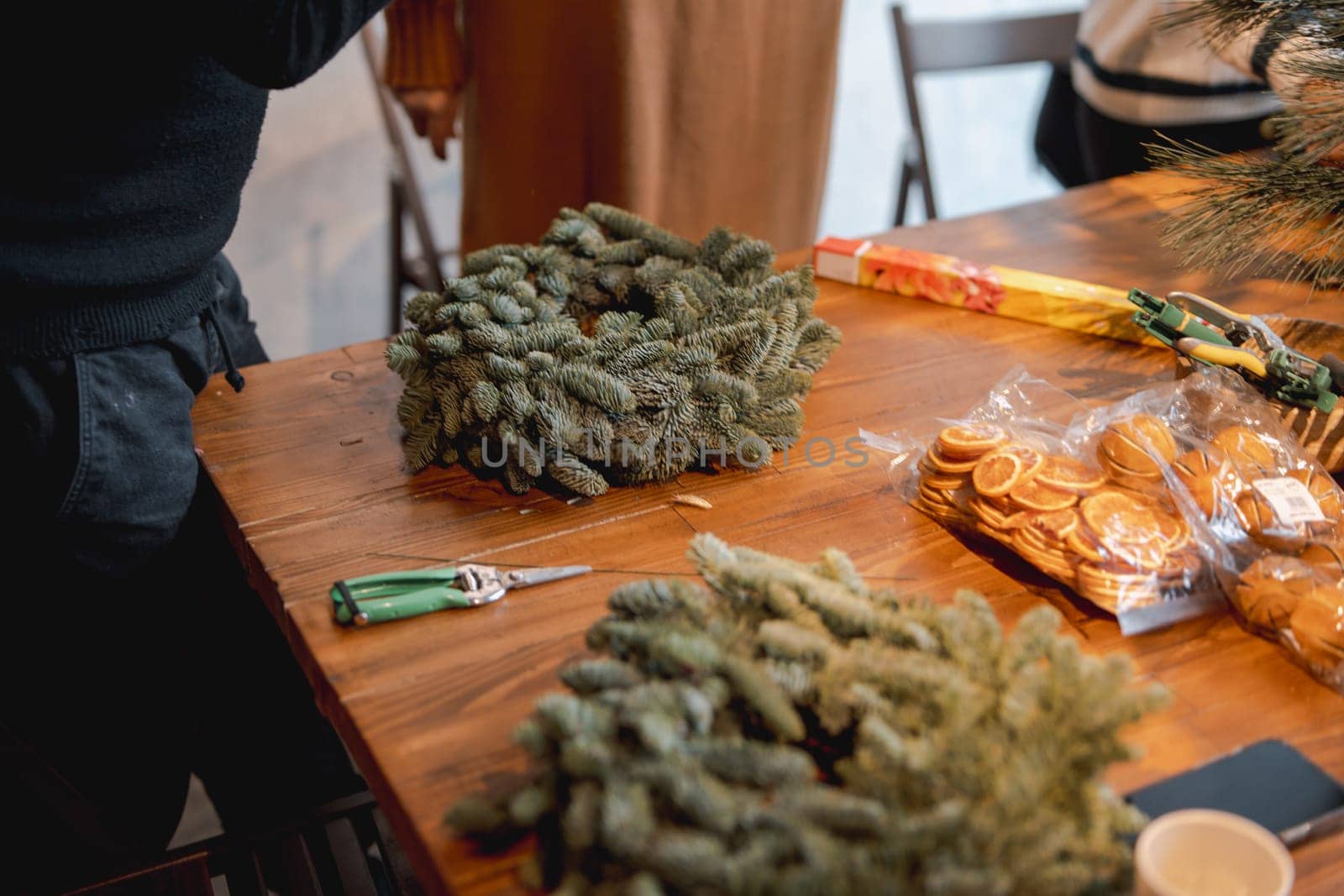 Beautiful New Year's decor adorning the store countertop. High quality photo