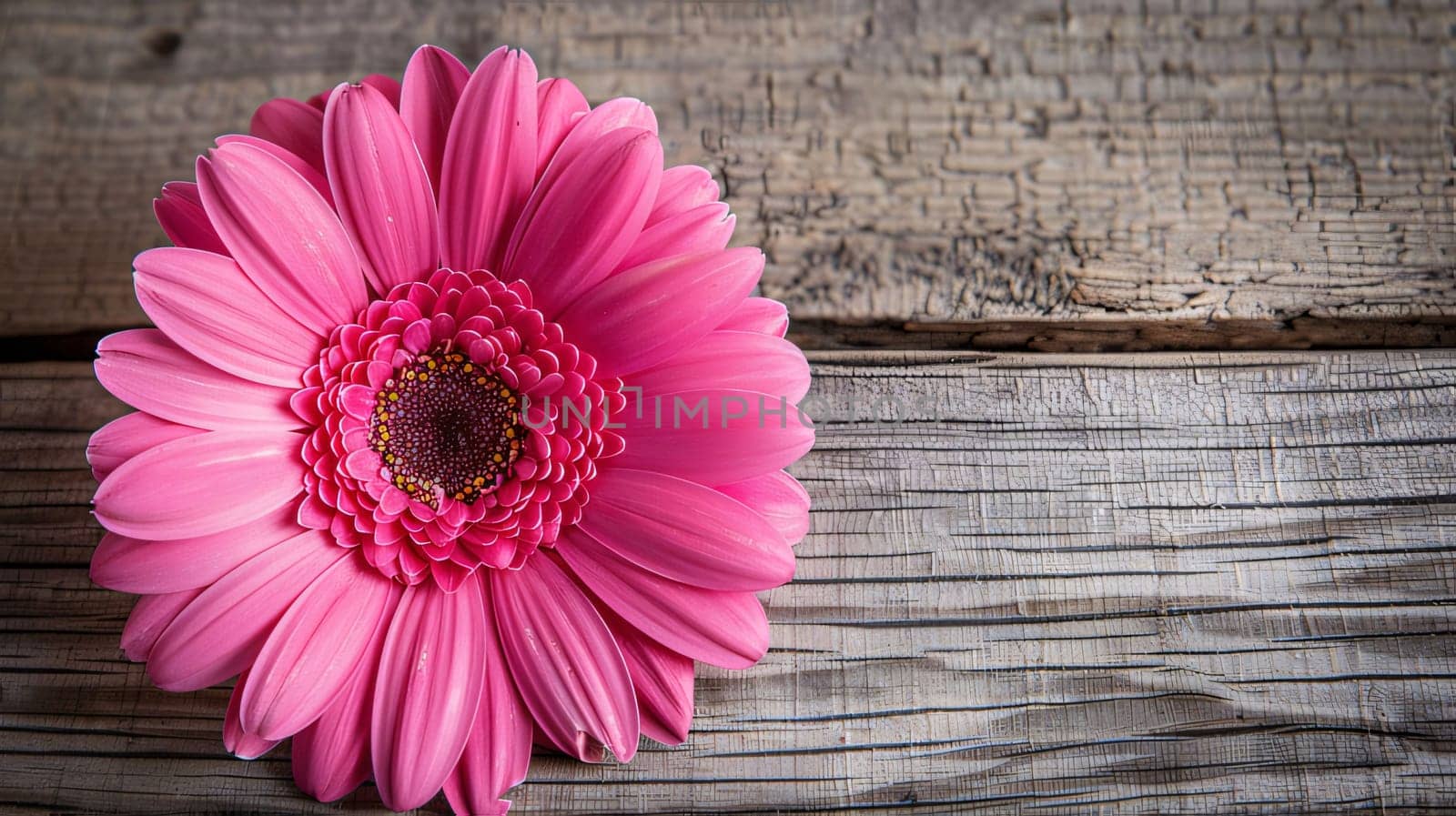 Pink gerbera flower on wooden background. Selective focus. by ThemesS