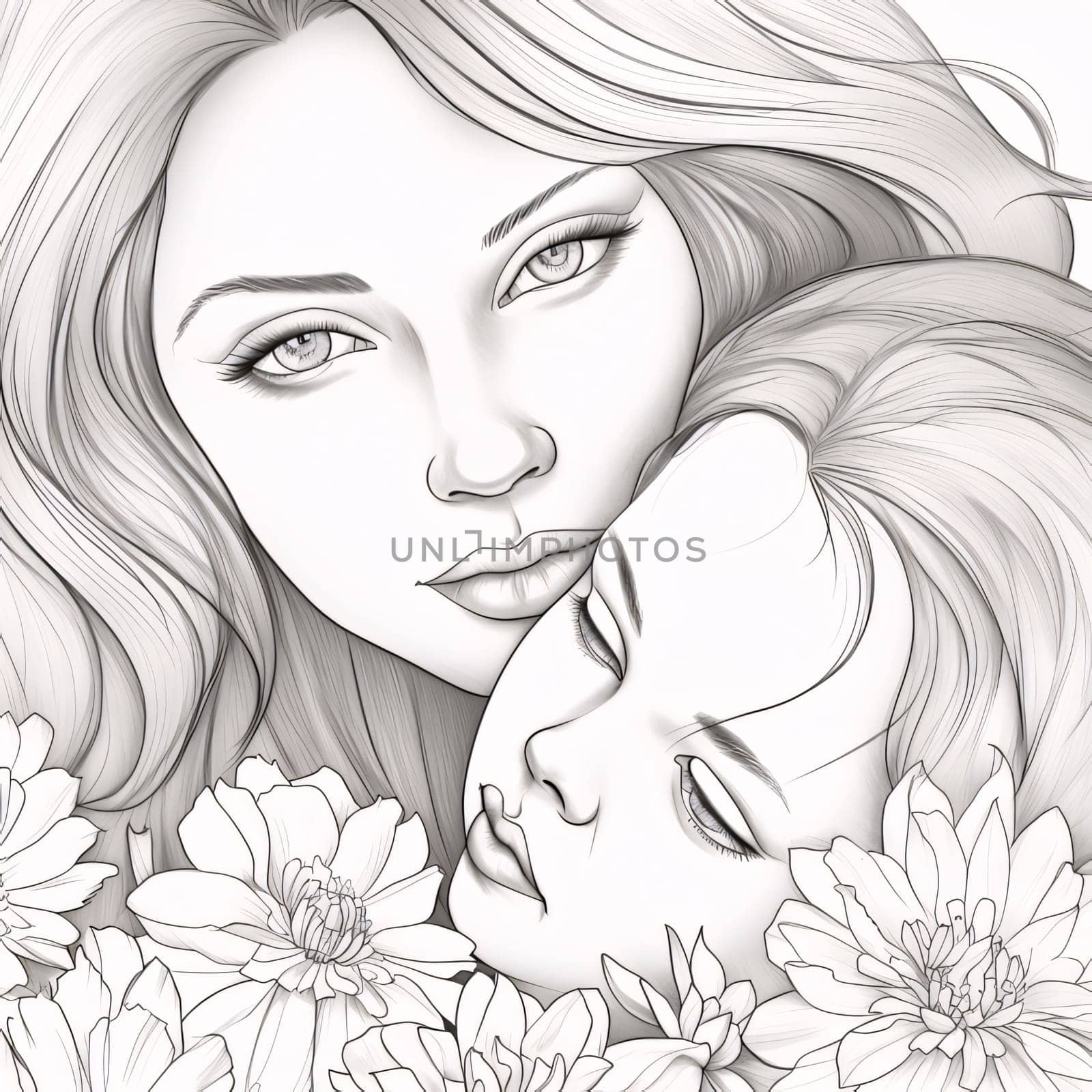 Mother's Day: Portrait of a beautiful girl with long hair. Vector illustration.