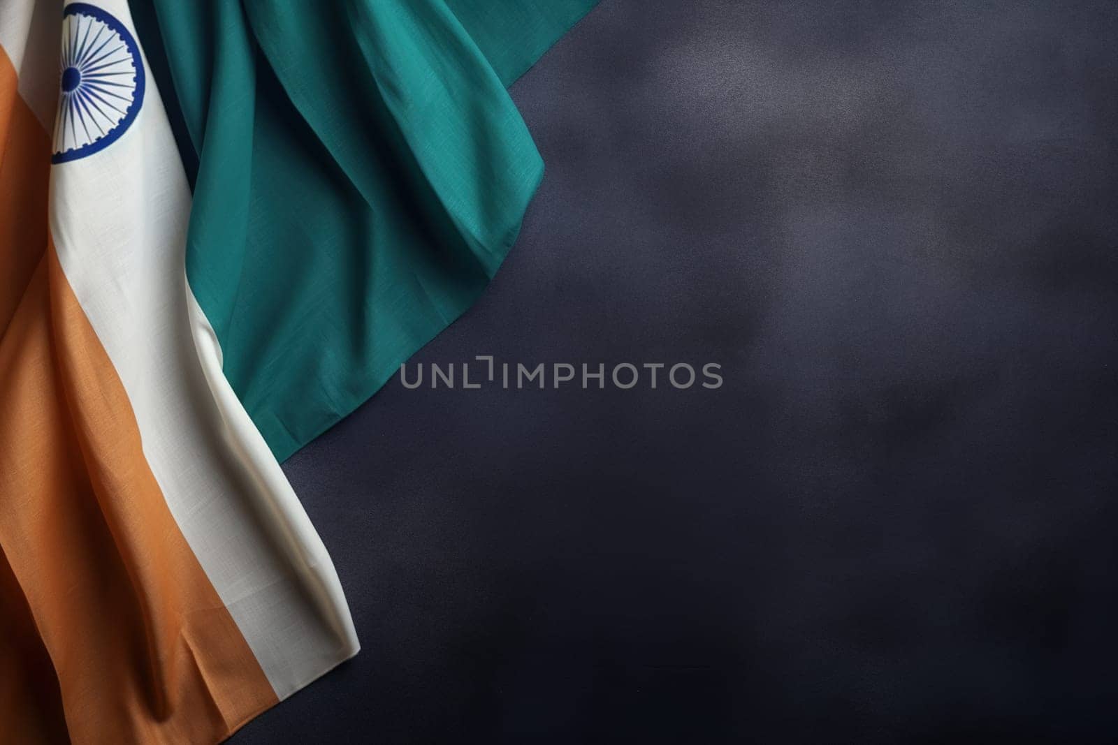 Indian national flag with flowing saffron, white, and green colors. Indian Independence Day, concept of patriotism and national pride. Empty, copy space for text, advertising. Generative AI. by creativebird