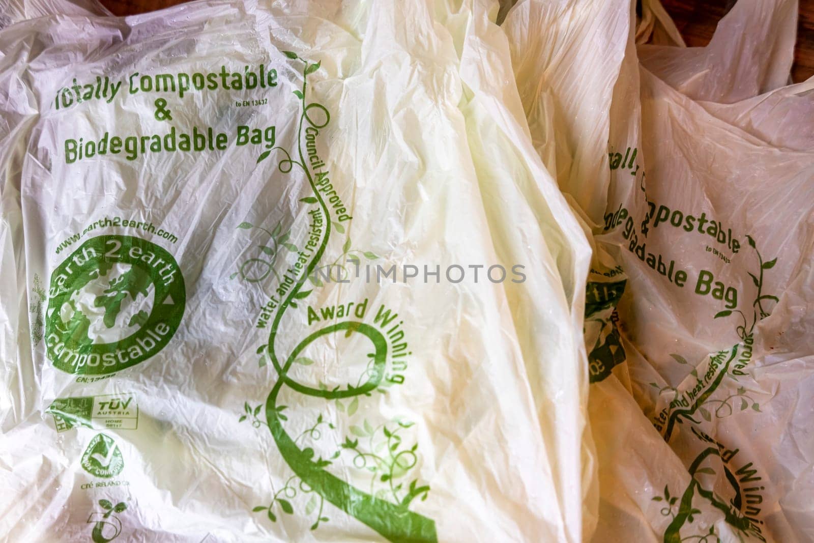 PORTNOO, IRELAND - NOVEMBER 11 2021: This bags are totally compostable.